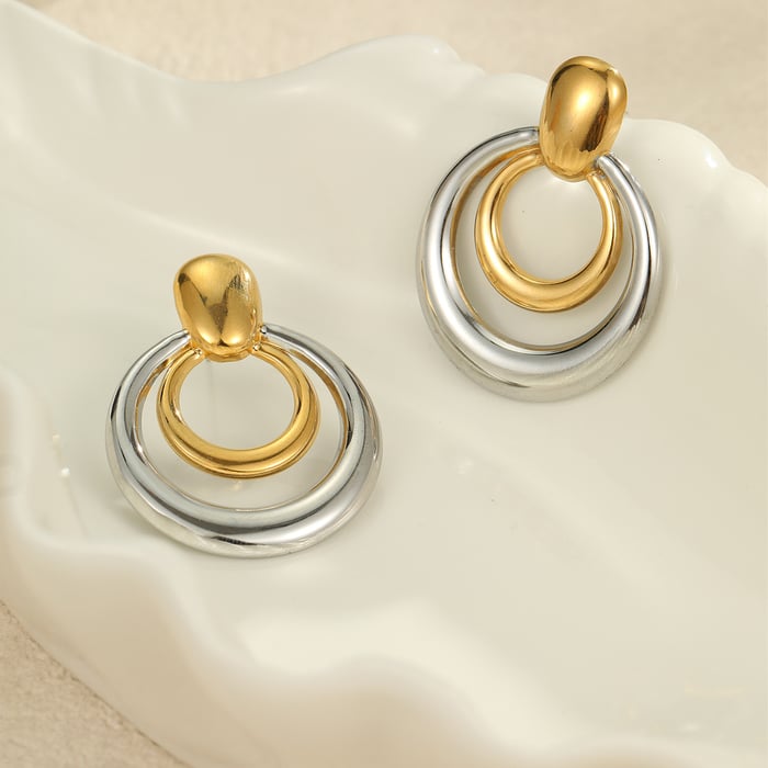 Simple Mixed Color Stainless Steel  Gold Color Women's Hoop Earrings h5Picture4