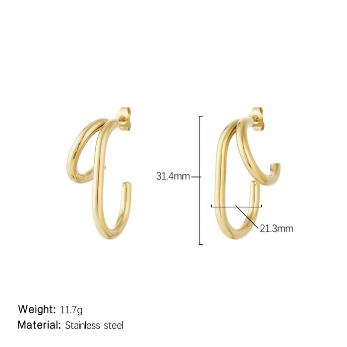 1 Pair Simple Series Casual Geometric Stainless Steel Gold Color Women's Hoop Earrings h5Picture2
