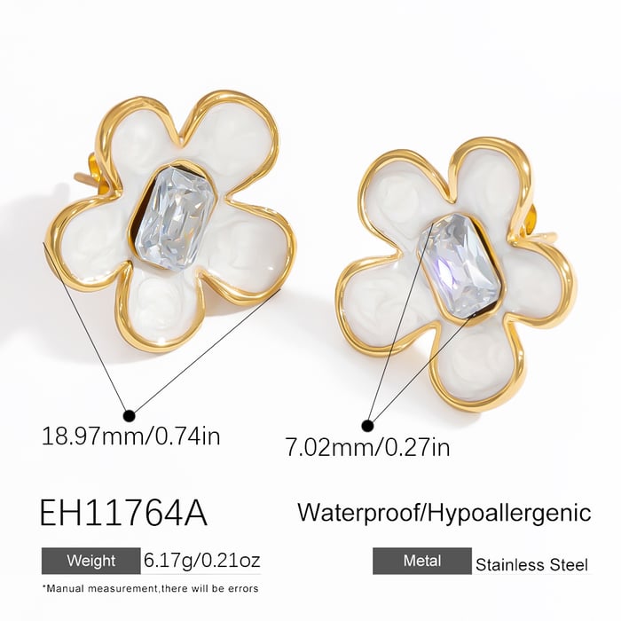 Romantic Simple Flower Stainless Steel Gold Color Women's Stud Earrings h5Picture2
