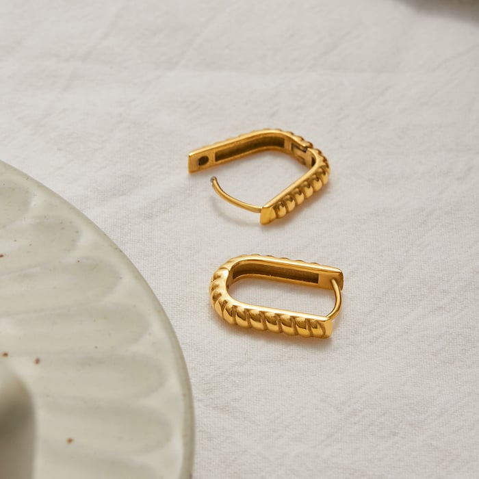 1 Pair Rectangular Stainless Steel Gold Color Women's Hoop Earrings h5Picture6