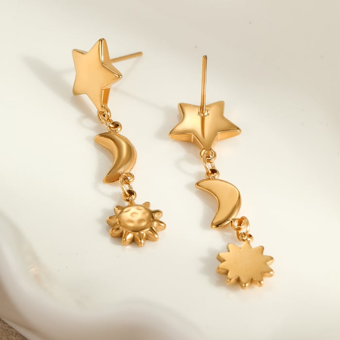 Sun/Moon Stainless Steel  Gold Color Women's Dangle Earrings h5Picture4