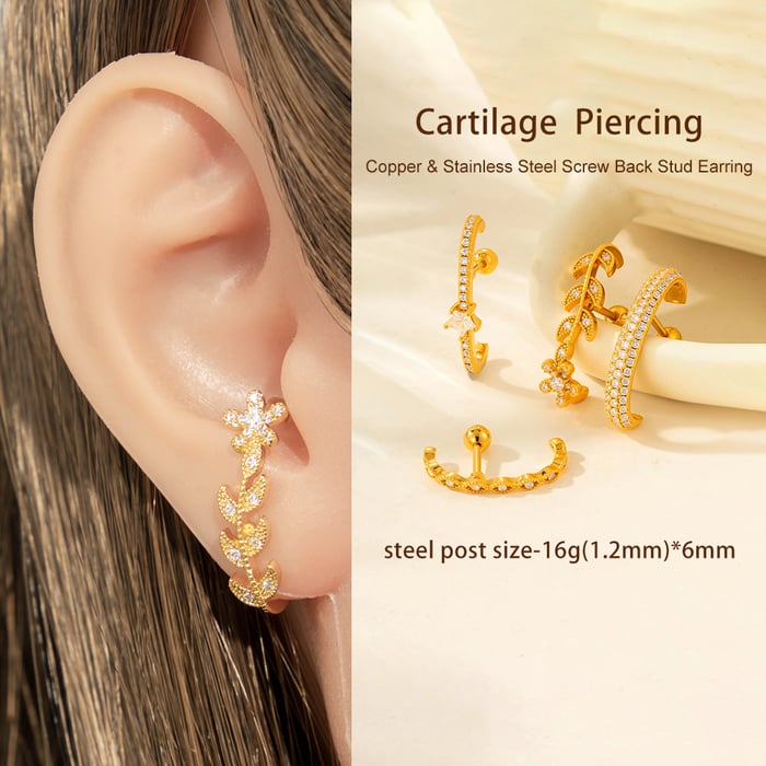 1 Piece Simple Series Simple Star Copper   Gold Color  Zircon Women's Piercings Earrings h5Picture5