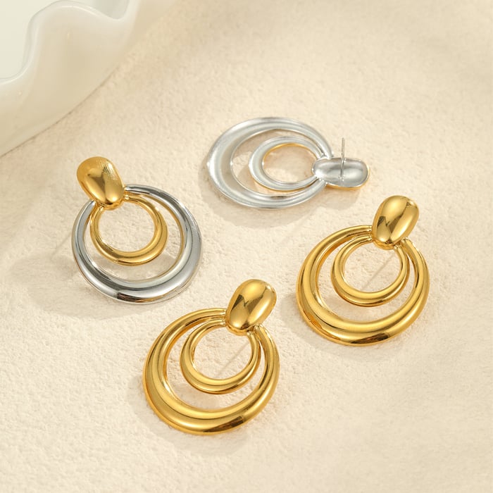 Simple Mixed Color Stainless Steel  Gold Color Women's Hoop Earrings h5Picture2