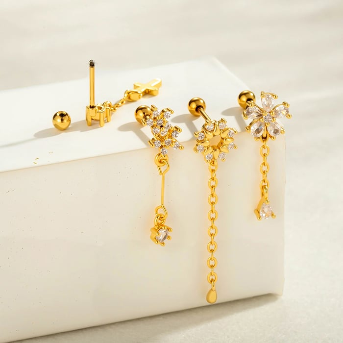 1 Stück einfache Herz Kupfer Gold Farbe Zirkon Damen Piercings Ohrringe h5Bild3