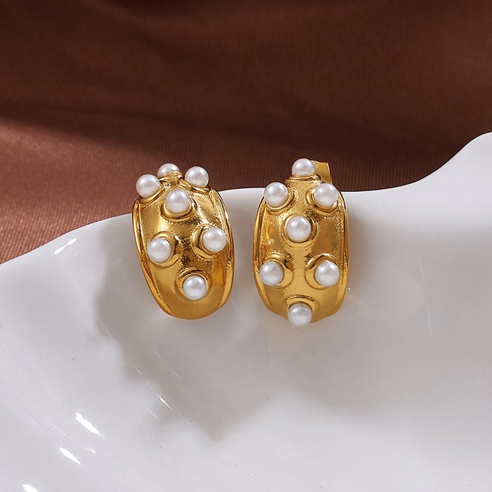 1 Pair Gold Color Pearl Drop Earrings h5Picture4
