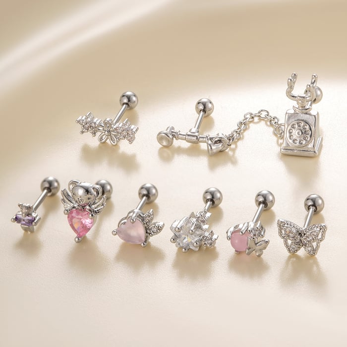 1 Piece Lustrous Heart Titanium Steel Zircon Women's Piercing Earrings h5Picture3