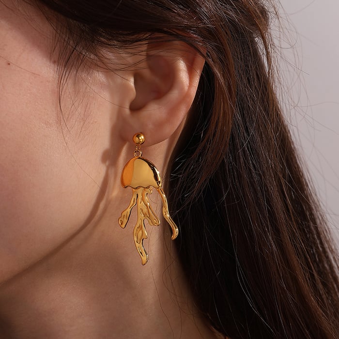 Octopus Stainless Steel Gold Color Drop Earrings h5Picture4