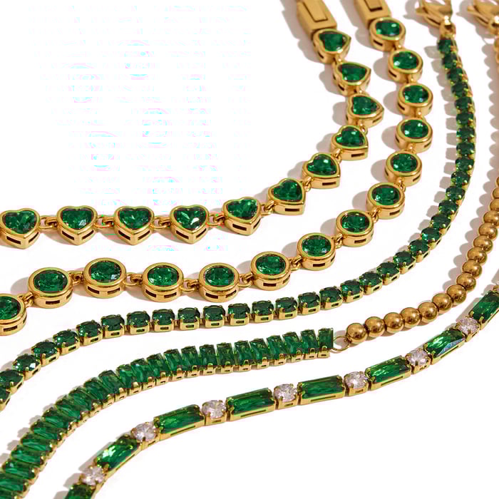 1 Piece Luxurious Series Retro Green Stainless Steel Gold Color Women's Chain Bracelets h5Picture5