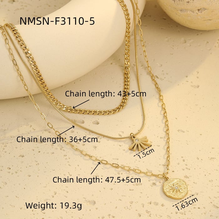 Luxurious  Elegant Sun Stainless Steel Gold Color Women's Layered Necklaces