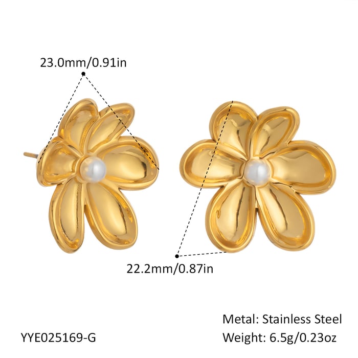 Sweet Flower Stainless Steel Gold Color Earring Sets
