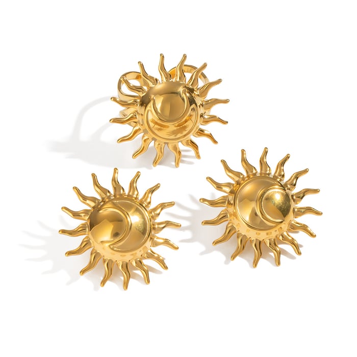 Sun Stainless Steel Gold Color Earring Set h5Picture5