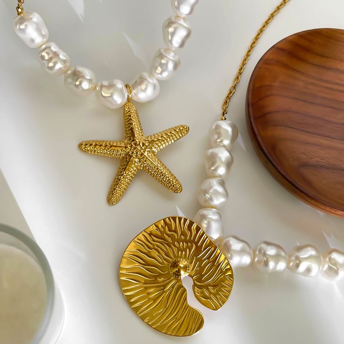 1 Piece Starfish Stainless Steel Gold Color Pendant Necklace h5Picture4