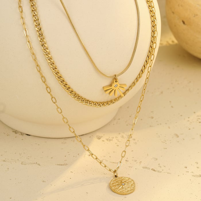 Luxurious  Elegant Sun Stainless Steel Gold Color Women's Layered Necklaces h5Picture3