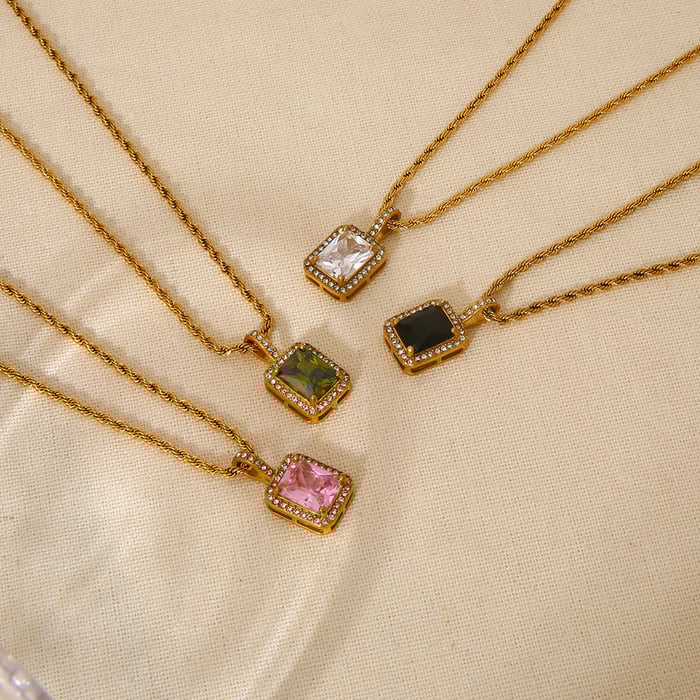Luxurious Series Classic Geometric Stainless Steel   Gold Color  Zircon Necklaces h5Picture4
