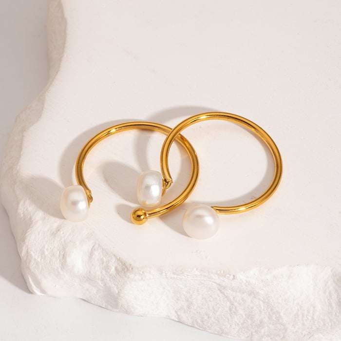 1 anello regolabile semplice in acciaio inossidabile color oro con perla h5Immagine3