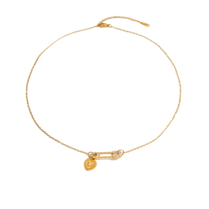 1 Piece Heart Stainless Steel Gold Color Pendant Necklace