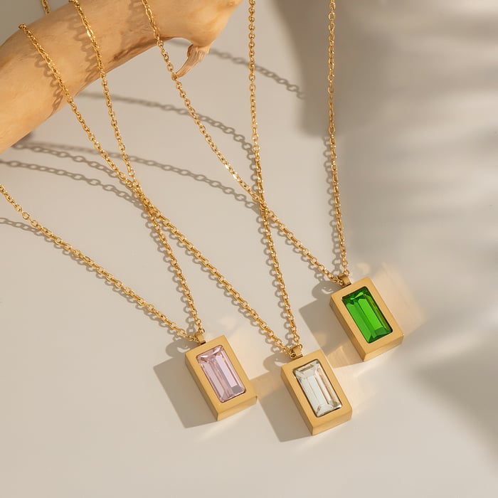 1 Piece Simple Stainless Steel Gold Color Zircon Pendant Necklace h5Picture2