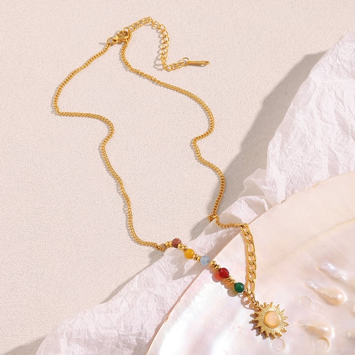1 paire de colliers à pendentif quotidiens en acier inoxydable pour femme, motif soleil/lune h5Image2
