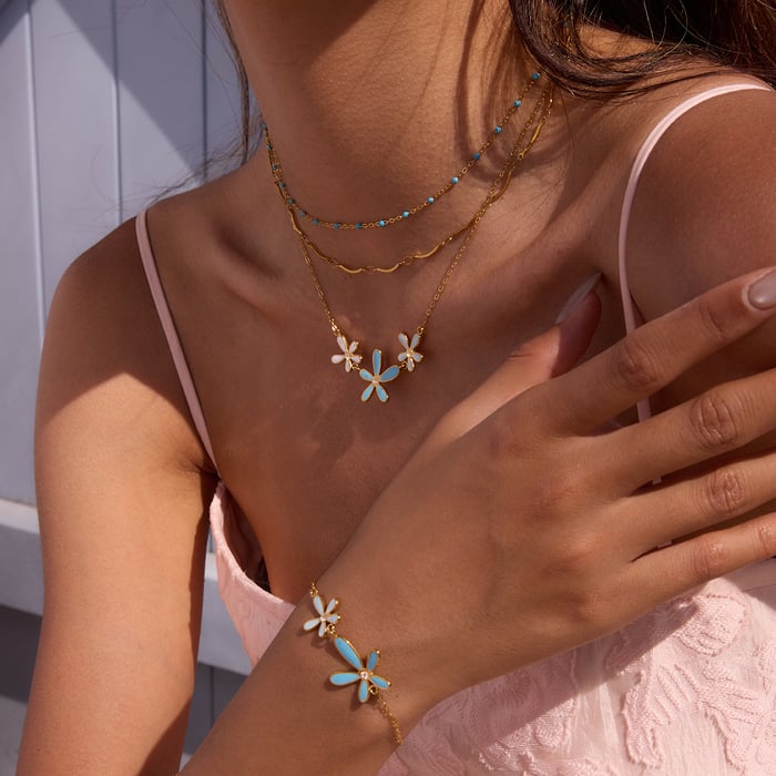 1 Stück zarte Blume Edelstahl Gold Farbe Damen Anhänger Halsketten h5Bild5