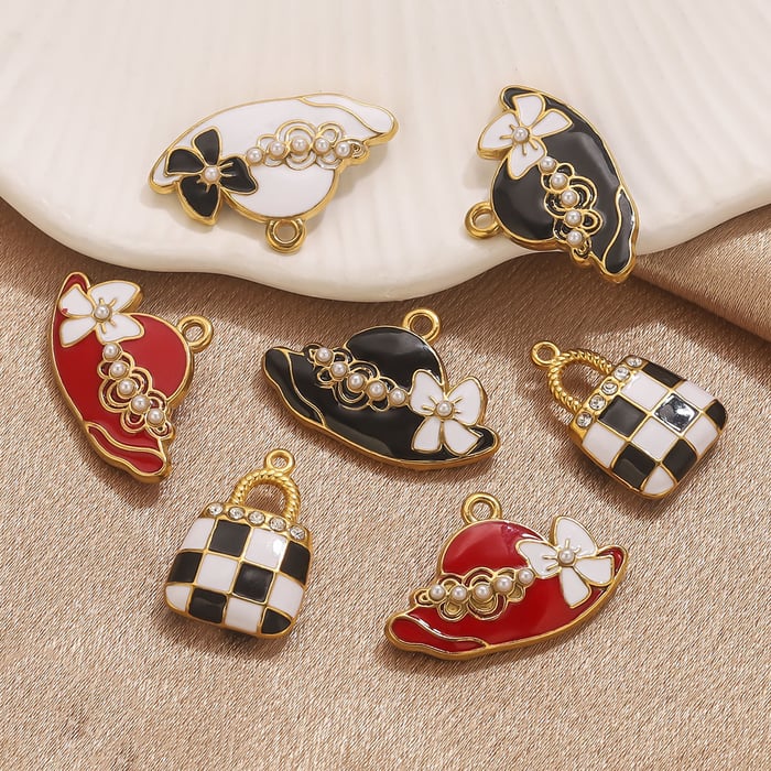 1 Piece DIY Checkerboard Bag Stainless Steel Women's Pendants h5Picture5