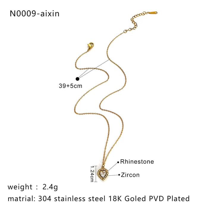 1 Piece Heart Stainless Steel Gold Color Pendant Necklace h5Picture2