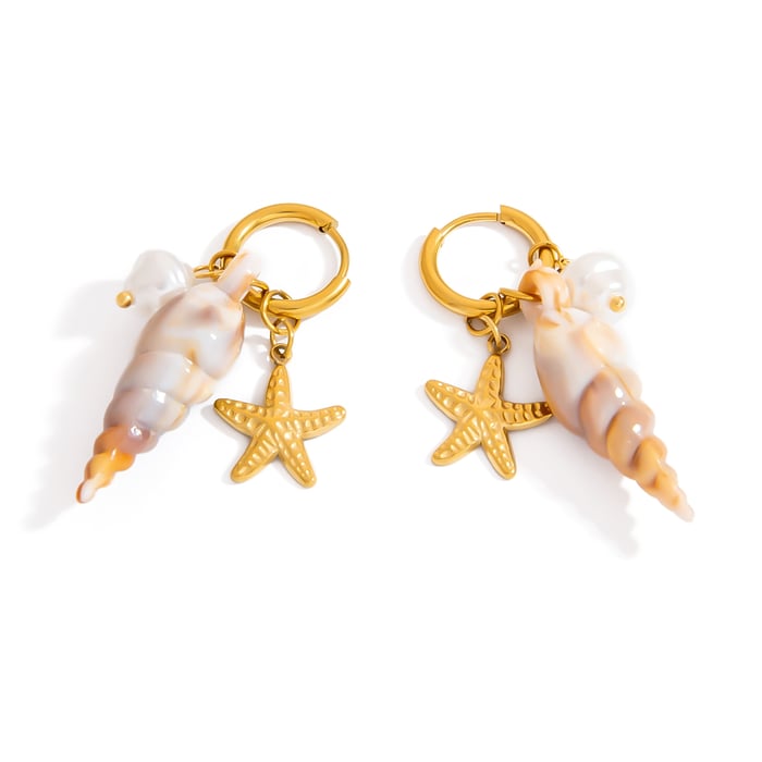 1 Pair Oceanic Stainless Steel Gold Color Shell Drop Earrings