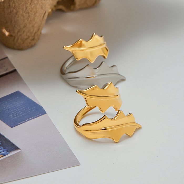 1 Piece Designable Series Natural Leaf Stainless Steel Gold Color Statement Rings h5Picture2