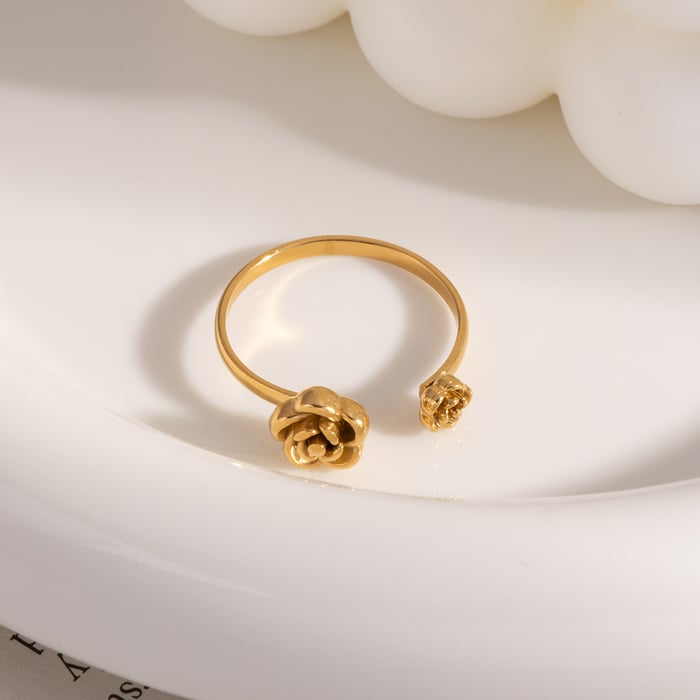 Anillo minimalista de acero inoxidable color dorado con diseño de rosa dulce de 1 pieza h5Imagen3
