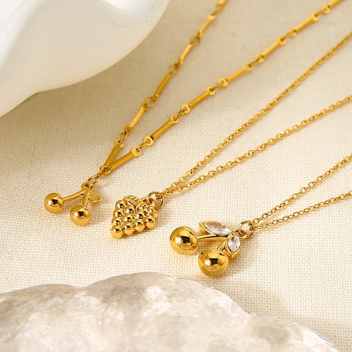 Romantic Series Sweet Plant Stainless Steel  Gold Color Zircon Women's Pendant Necklaces Picture3