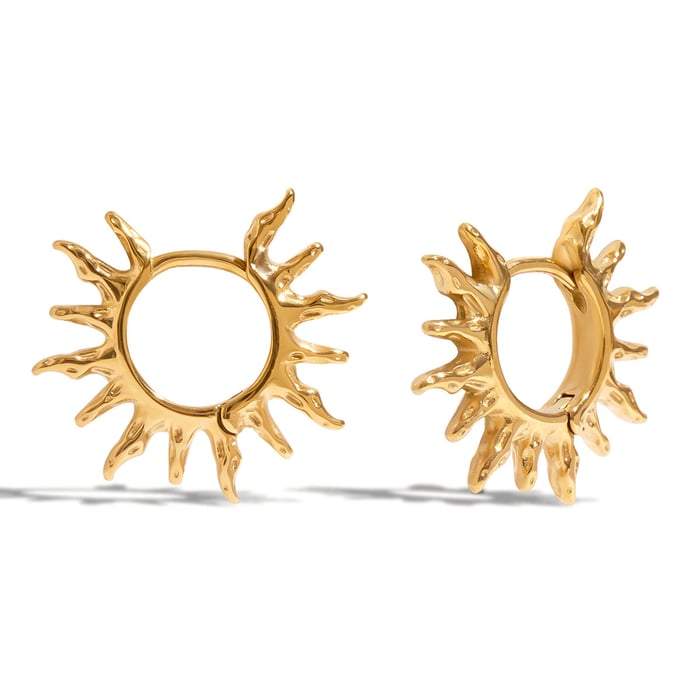 1 Pair Stylish Series Retro Sun Stainless Steel Gold Color Women's Hoop Earrings
