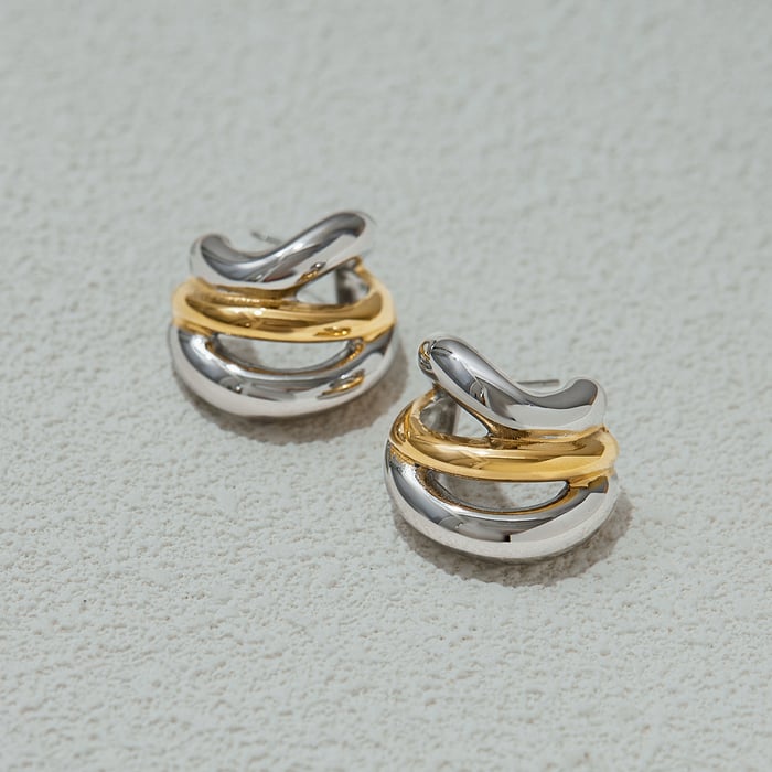 1 Pair Simple Series Twist Stainless Steel Gold Color Women's Hoop Earrings h5Picture4