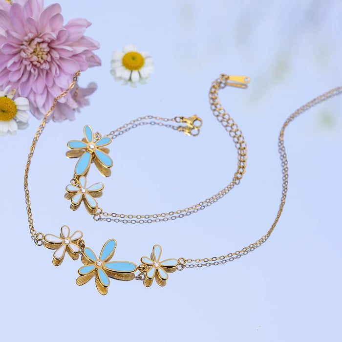 1 Stück zarte Blume Edelstahl Gold Farbe Damen Anhänger Halsketten h5Bild8