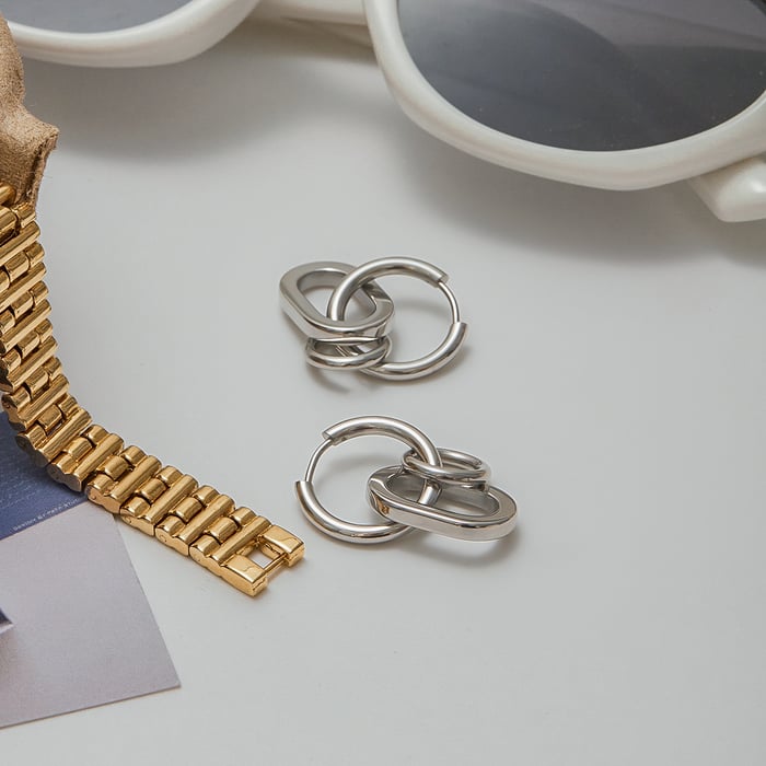 1 Pair Personality Round Stainless Steel Gold Color Women's Hoop Earrings h5Picture8