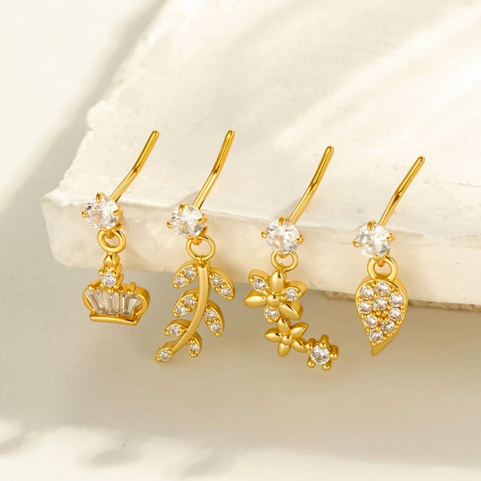 1 Piece Simple Series Simple Flower Copper   Gold Color  Zircon Women's Nose Stud h5Picture4