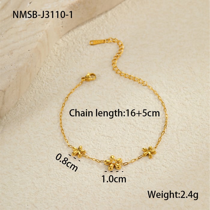 1 Piece Simple Series Sweet Flower Stainless Steel   Gold Color  Women's Chain Bracelets