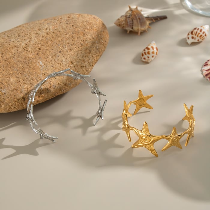 1 Piece Starfish Stainless Steel Gold Color Cuff Bracelet h5Picture4