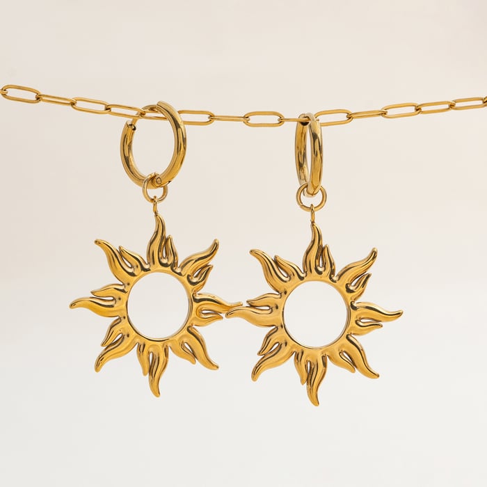 1 Pair Classic Series Classic Sun Stainless Steel Gold Color Women's Hoop Earrings h5Picture7