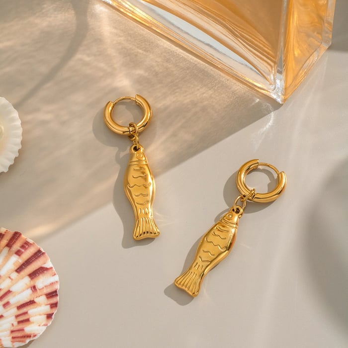 Stainless Steel Fish Shape Gold Color Stud Earrings h5Picture3