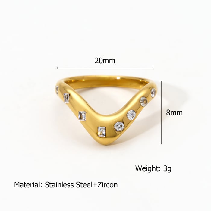 Bague en acier inoxydable couleur or pour femme, série luxueuse, gouttelettes quotidiennes, pierres précieuses
