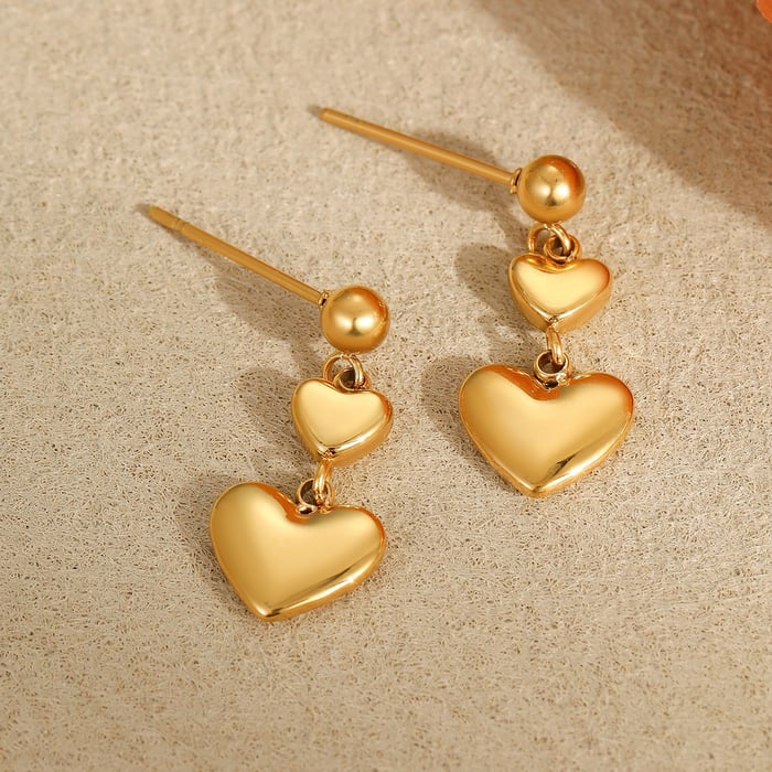 Simple Series Sweet Heart Stainless Steel  Gold Color Women's Drop Earrings h5Picture4