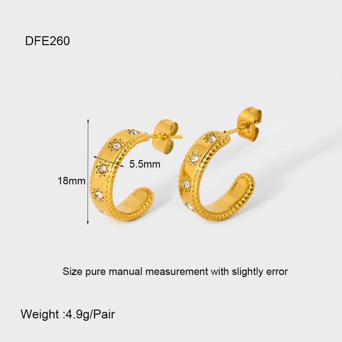 1 Paar Creolen aus Edelstahl mit Zirkonia im Retro-Stil der Classic-Serie für Damen