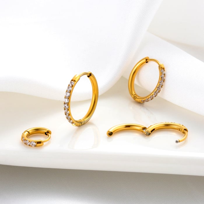 1 Piece Stainless Steel Gold Color Zircon Piercings Earrings h5Picture3
