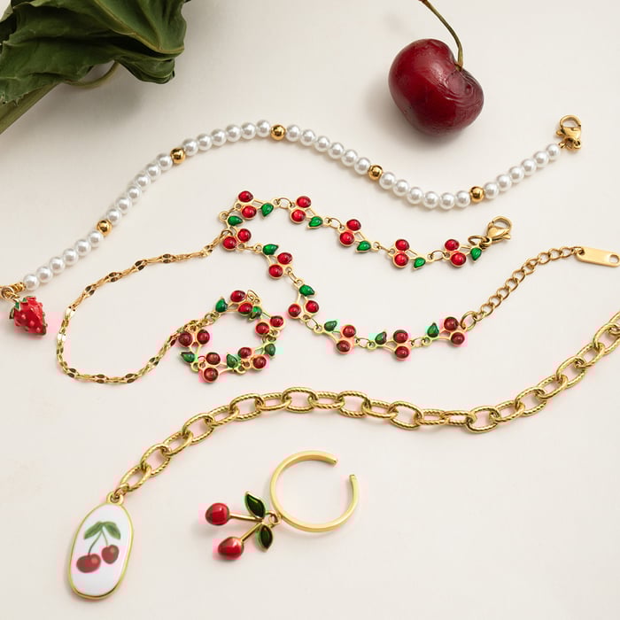 1 Piece Vivid Cute Fruits Stainless Steel Gold Color Women's Charm Bracelets h5Picture8