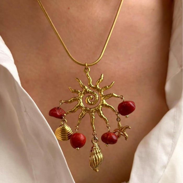 1 Piece Stainless Steel Gold Color  Natural Stone Pendant Necklace h5Picture4