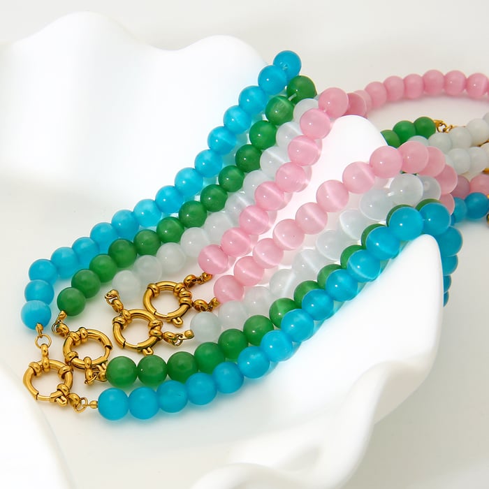 Simple Series Daily Geometric Glass Gold Color Women's Beaded Necklaces h5Picture3