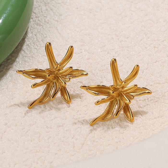 1 Pair Flower Stainless Steel Gold Color Stud Earrings h5Picture3