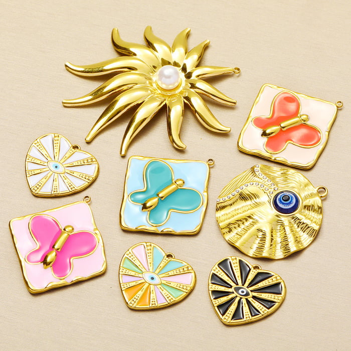 1 Piece Romantic Series DIY Heart Stainless Steel Gold Color Women's Pendants h5Picture5