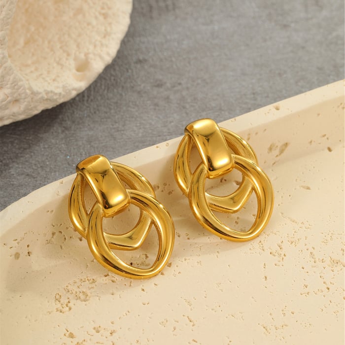 Simple Series Daily Geometric Stainless Steel Gold Color Women's Hoop Earrings h5Picture3