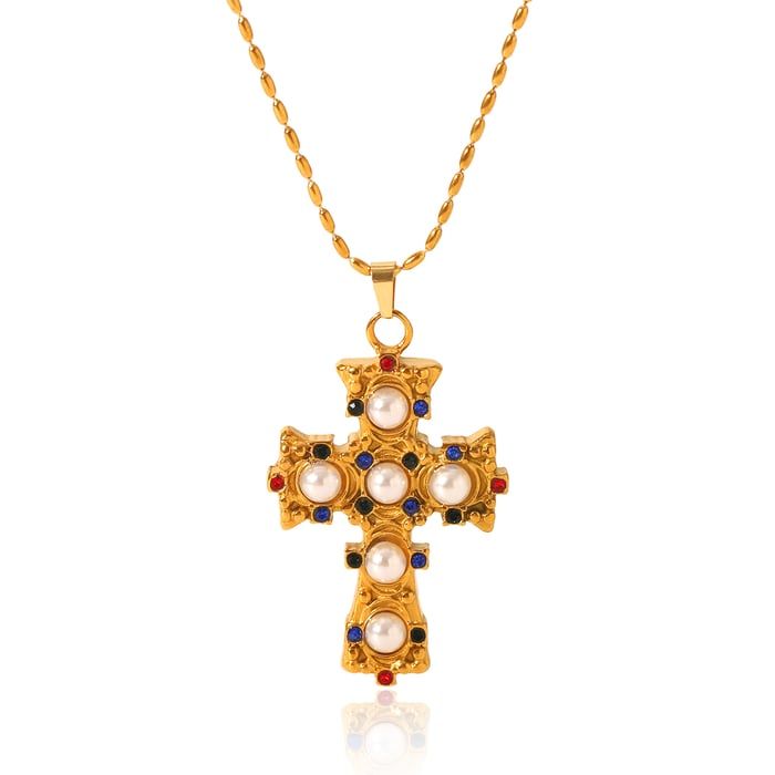 Daily Cross Stainless Steel   Gold Color  Zircon Women's Pendant Necklaces