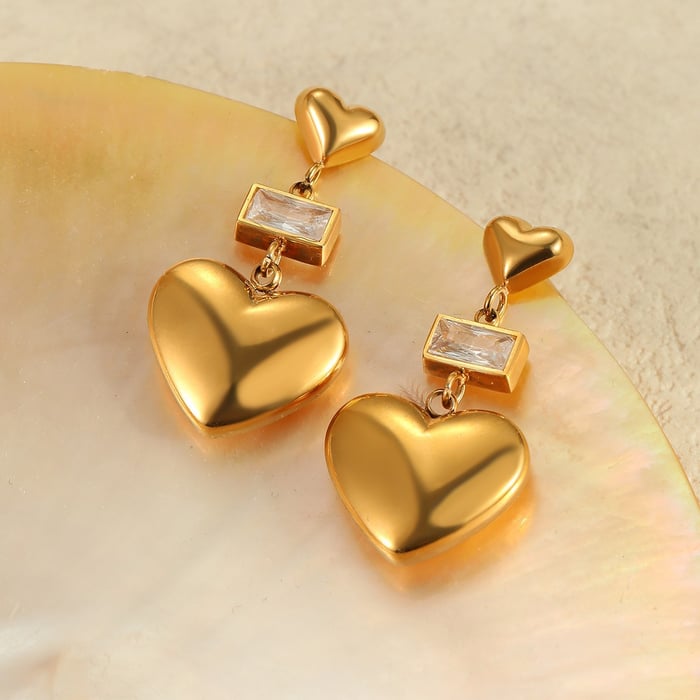 Simple Series Sweet Heart Stainless Steel  Gold Color Women's Drop Earrings h5Picture3